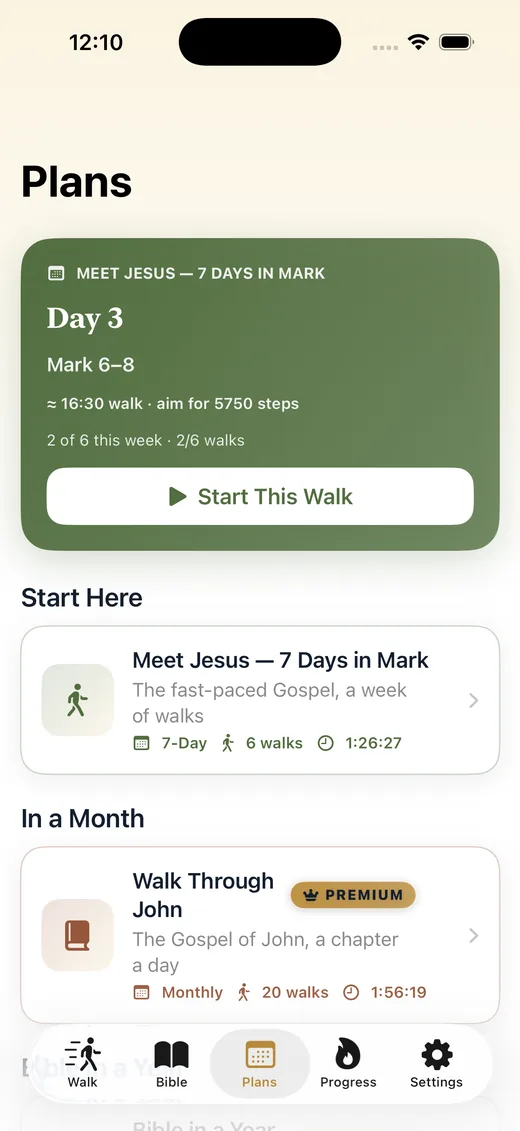 Guided plans screen