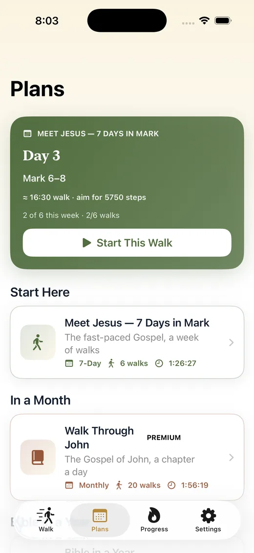 Guided plans screen