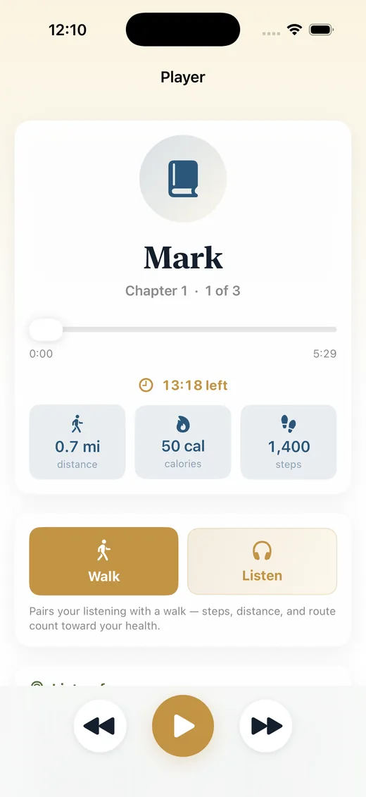 Walk session audio screen