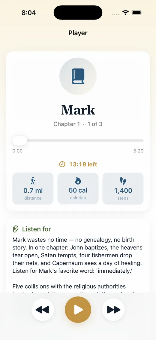 Walk session audio screen